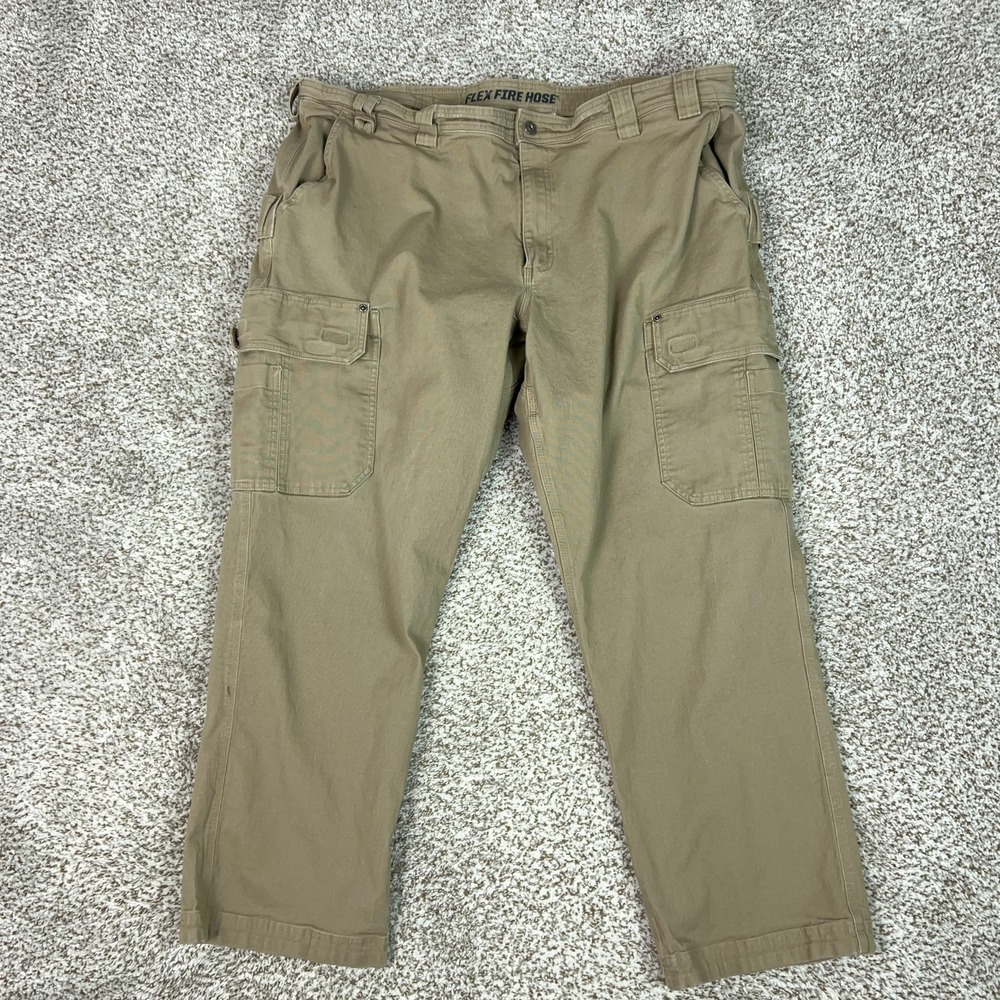 Duluth Trading Pants Mens 46x30 Beige Flex Fire Hose Cargo Workwear Outdoors